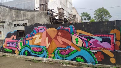 Colorful Stylewriting by Rafia and noatezo. This Graffiti is located in Jakarta, Indonesia and was created in 2023. This Graffiti can be described as Stylewriting, Characters and Streetart.