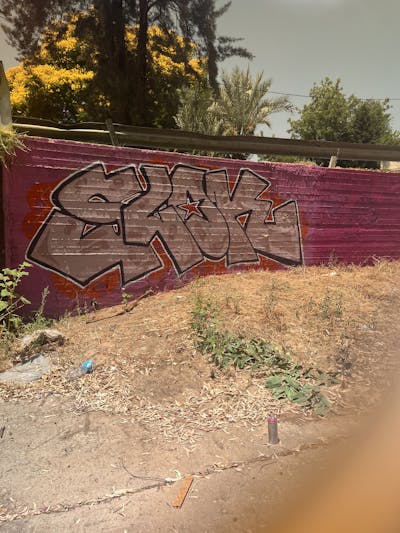 Grey and Red Stylewriting by SLOK. This Graffiti is located in Tel aviv, Israel and was created in 2023. This Graffiti can be described as Stylewriting and Street Bombing.