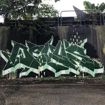 Green and Light Green Stylewriting by Deluse. This Graffiti is located in Kuala Lumpur, Malaysia and was created in 2023. This Graffiti can be described as Stylewriting and Atmosphere.