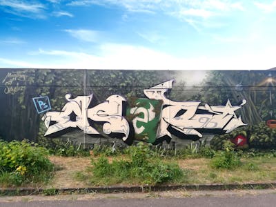 Green and White Characters by Aser and Chr15. This Graffiti is located in Wiesbaden, Germany and was created in 2022. This Graffiti can be described as Characters, Stylewriting and Murals.