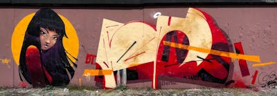Beige and Red and Black Stylewriting by Emty and bens. This Graffiti is located in Frankfurt, Germany and was created in 2023. This Graffiti can be described as Stylewriting and Characters.