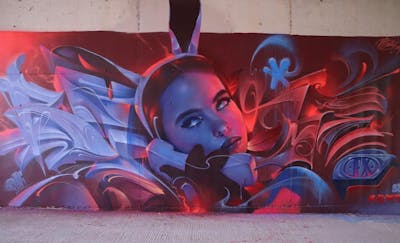 Red and Violet Stylewriting by Bublegum. This Graffiti is located in Barcelona, Spain and was created in 2022. This Graffiti can be described as Stylewriting and Characters.
