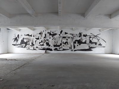 Black and Grey and White Streetart by Ralod. This Graffiti is located in Slovakia and was created in 2023. This Graffiti can be described as Streetart, Murals, Abandoned, Atmosphere and Futuristic.