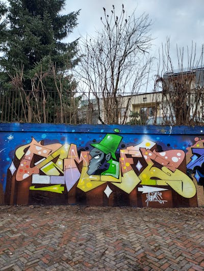 Colorful Stylewriting by Fems173. This Graffiti is located in lublin, Poland and was created in 2023. This Graffiti can be described as Stylewriting, Characters and Wall of Fame.