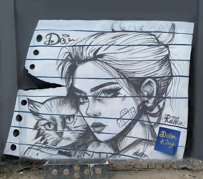 Grey and White Characters by DEV. This Graffiti is located in Jambi City, Indonesia and was created in 2023. This Graffiti can be described as Characters and Streetart.