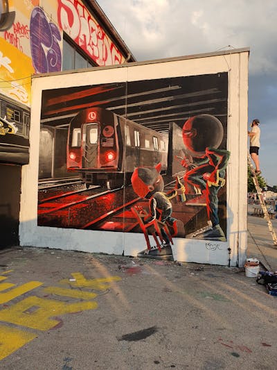 Grey and Red Characters by Erwtje. This Graffiti is located in Wiesbaden, Germany and was created in 2023. This Graffiti can be described as Characters, Streetart and Murals.