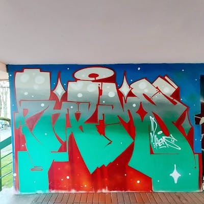 Cyan and Grey and Red Stylewriting by Fems173. This Graffiti is located in lublin, Poland and was created in 2023.