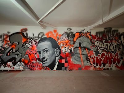 Grey and Red Stylewriting by Pout and Mister Oreo. This Graffiti is located in Essen, Germany and was created in 2023. This Graffiti can be described as Stylewriting, Characters and Streetart.
