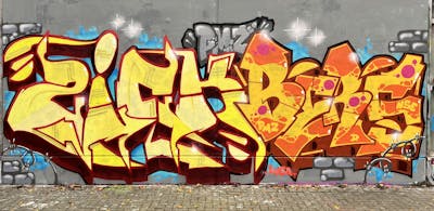 Yellow and Red Stylewriting by ZICK, BERS and PMZ CREW. This Graffiti is located in Oldenburg, Germany and was created in 2022. This Graffiti can be described as Stylewriting and Wall of Fame.