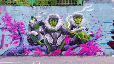 Colorful and Violet Characters by Tris, none and force of nature. This Graffiti was created in 2023 but its location is unknown. This Graffiti can be described as Characters and Streetart.