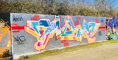 Colorful Stylewriting by Vino AAA. This Graffiti is located in Essex, United Kingdom and was created in 2021. This Graffiti can be described as Stylewriting and Wall of Fame.