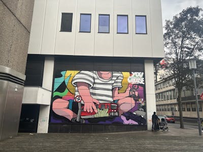 Colorful Characters by Radikalinski and Run. This Graffiti is located in mönchengladbach, Germany and was created in 2023. This Graffiti can be described as Characters, Streetart and Commission.