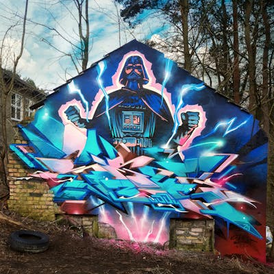 Cyan and Coralle and Blue Stylewriting by Skur.ill and the Buddys. This Graffiti is located in Germany and was created in 2024. This Graffiti can be described as Stylewriting, Abandoned, Characters, Streetart and Murals.