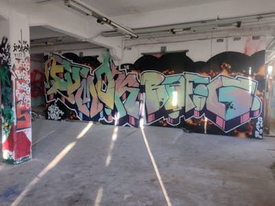 Colorful Stylewriting by Fumok and BAFÖG. This Graffiti is located in Döbeln, Germany and was created in 2022. This Graffiti can be described as Stylewriting and Abandoned.