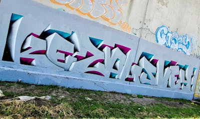 Grey Stylewriting by Kezam and Svey. This Graffiti is located in Melbourne, Australia and was created in 2023.