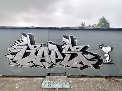 Chrome and Black and White Stylewriting by Gaps. This Graffiti is located in Leipzig, Germany and was created in 2023. This Graffiti can be described as Stylewriting, Wall of Fame and Characters.