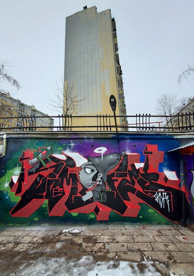 Red and Black and Colorful Stylewriting by Fems173. This Graffiti is located in lublin, Poland and was created in 2023. This Graffiti can be described as Stylewriting, Characters and Wall of Fame.