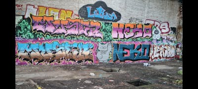 Colorful Stylewriting by Muser and Neko. This Graffiti is located in Germany and was created in 2022. This Graffiti can be described as Stylewriting, Characters and Abandoned.