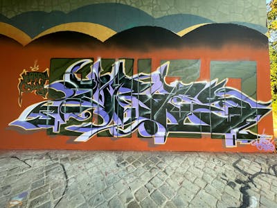 Colorful and Violet and Black Wall of Fame by ORES24. This Graffiti is located in Halle (Saale), Germany and was created in 2023.
