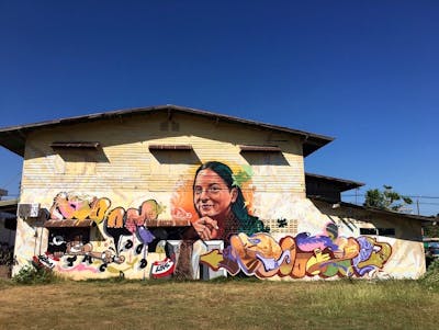Colorful Stylewriting by Hootive, Jahdub and SIVAKORN. This Graffiti is located in Thailand and was created in 2023. This Graffiti can be described as Stylewriting, Characters, Murals and Streetart.