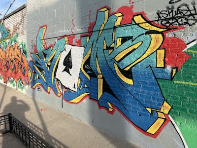 Colorful and Light Blue Stylewriting by gomd. This Graffiti is located in Staten Island NY, United States and was created in 2024. This Graffiti can be described as Stylewriting and Wall of Fame.