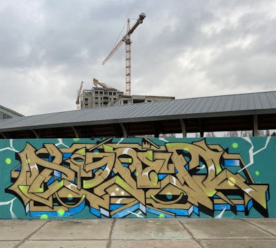Gold and Colorful Stylewriting by Toner2 and OTZ. This Graffiti is located in Belgium and was created in 2021. This Graffiti can be described as Stylewriting and Wall of Fame.