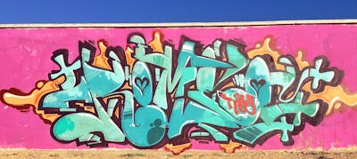 Colorful Stylewriting by Romeo2.. This Graffiti is located in Murcia, Spain and was created in 2013. This Graffiti can be described as Stylewriting and Wall of Fame.
