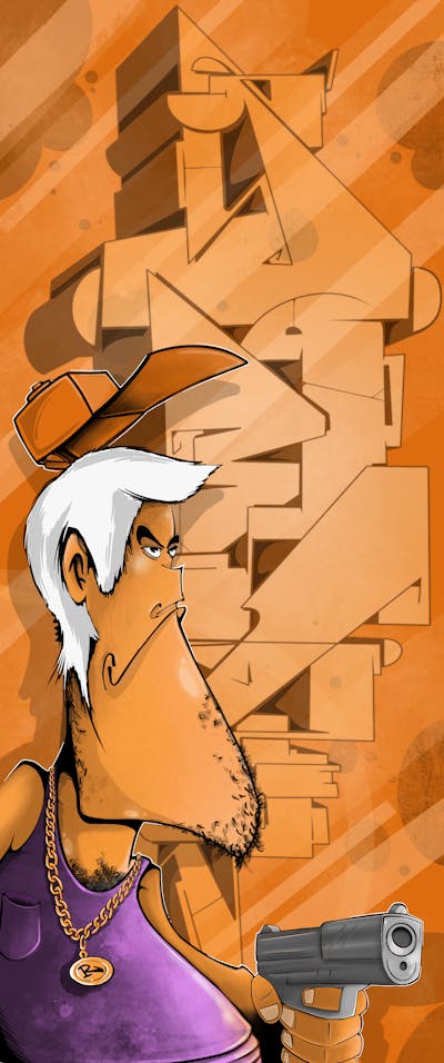Orange and Violet Digital Works by Rowdy. This Graffiti is located in Dresden, Germany and was created in 2023. This Graffiti can be described as Digital Works, Characters and Stylewriting.