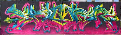 Colorful Stylewriting by Sainter. This Graffiti is located in Bratislava, Slovakia and was created in 2018. This Graffiti can be described as Stylewriting and Wall of Fame.