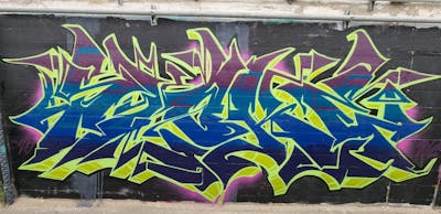 Colorful and Light Green and Blue Stylewriting by Sloke. This Graffiti is located in Oakland Ca, United States and was created in 2023.