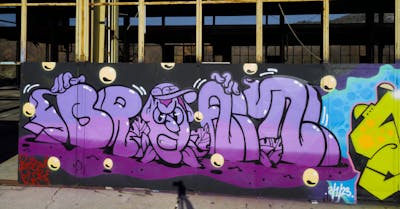Violet and Coralle and Grey Stylewriting by PLZ, Brat and BDBU. This Graffiti is located in Rijeka, Croatia and was created in 2023. This Graffiti can be described as Stylewriting and Characters.
