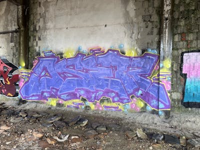 Violet Stylewriting by Oser and Muser. This Graffiti is located in Meuselwitz, Germany and was created in 2024. This Graffiti can be described as Stylewriting and Abandoned.