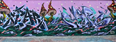 Colorful and Violet Stylewriting by Coar, CDSK and Chips. This Graffiti is located in London, United Kingdom and was created in 2023. This Graffiti can be described as Stylewriting, Characters and Wall of Fame.