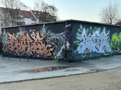 Grey and Orange and Light Blue Stylewriting by Gaps. This Graffiti is located in Leipzig, Germany and was created in 2023. This Graffiti can be described as Stylewriting, Wall of Fame and Characters.