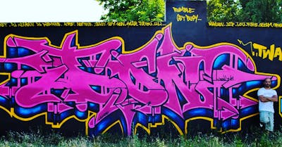 Violet and Yellow and Blue Stylewriting by DON and TWA. This Graffiti is located in Lyon, France and was created in 2010.