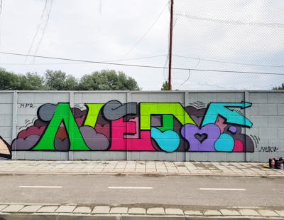 Colorful Stylewriting by Nerv. This Graffiti is located in Novi Sad, Serbia and was created in 2022. This Graffiti can be described as Stylewriting and Street Bombing.