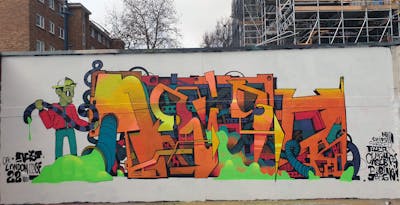 Orange and Colorful Stylewriting by Neist. This Graffiti is located in London, United Kingdom and was created in 2021. This Graffiti can be described as Stylewriting, Characters and Wall of Fame.