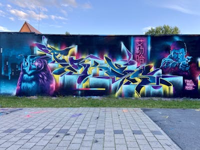 Colorful Stylewriting by FOKUS.81 and Riser. This Graffiti is located in Fürth, Germany and was created in 2021. This Graffiti can be described as Stylewriting and Characters.