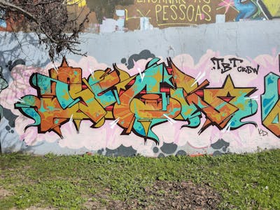 Cyan and Brown Stylewriting by OneBlow, TBT crew and blow. This Graffiti is located in LISBON, Portugal and was created in 2020. This Graffiti can be described as Stylewriting and Wall of Fame.