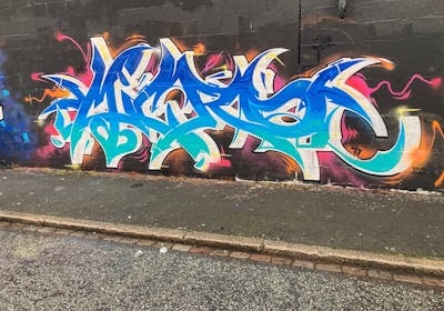Light Blue and White and Blue Stylewriting by Micro79. This Graffiti is located in Newcastle, United Kingdom and was created in 2023.