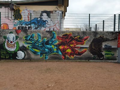 Colorful Stylewriting by Skaf, ATC, ONB and fatmann44. This Graffiti is located in Dresden, Germany and was created in 2022. This Graffiti can be described as Stylewriting, Characters and Wall of Fame.