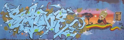 Light Blue and Colorful Stylewriting by SAO2971 and SAONE. This Graffiti is located in St helier, Jersey and was created in 2022. This Graffiti can be described as Stylewriting and Characters.