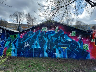 Blue and Light Blue and Colorful Stylewriting by Fems173. This Graffiti is located in lublin, Poland and was created in 2023. This Graffiti can be described as Stylewriting and Characters.