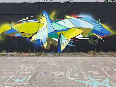 Light Green and Light Blue Stylewriting by Dirt. This Graffiti is located in Leipzig, Germany and was created in 2022. This Graffiti can be described as Stylewriting and Wall of Fame.
