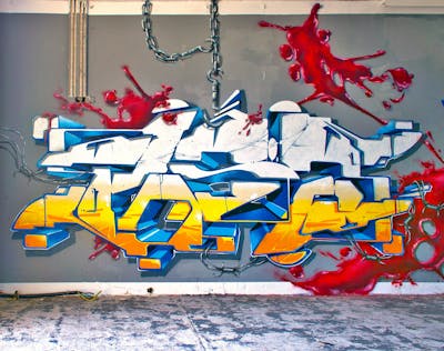 Yellow and White and Light Blue Stylewriting by Posa. This Graffiti is located in Delitzsch, Germany and was created in 2018.