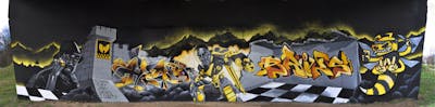 Grey and Black and Yellow Stylewriting by Senpai, Heny, Briks, Gary and 2Dirty. This Graffiti is located in weert, Netherlands and was created in 2023. This Graffiti can be described as Stylewriting, Characters, Murals and Streetart.