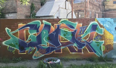 Brown and Cyan Stylewriting by Fork Imre. This Graffiti is located in Budapest, Hungary and was created in 2019. This Graffiti can be described as Stylewriting, 3D and Futuristic.