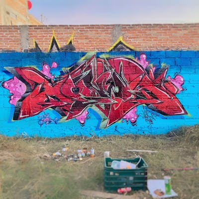Red and Light Blue Stylewriting by XOHARK 37. This Graffiti is located in Queretaro, Mexico and was created in 2021.
