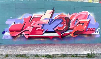 Coralle and Red and Violet Stylewriting by Nekos. This Graffiti is located in Italy and was created in 2023.
