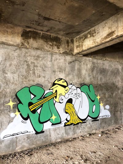Light Green and Yellow Stylewriting by Kiong. This Graffiti is located in Indonesia and was created in 2022. This Graffiti can be described as Stylewriting, Abandoned, Handstyles and Characters.
